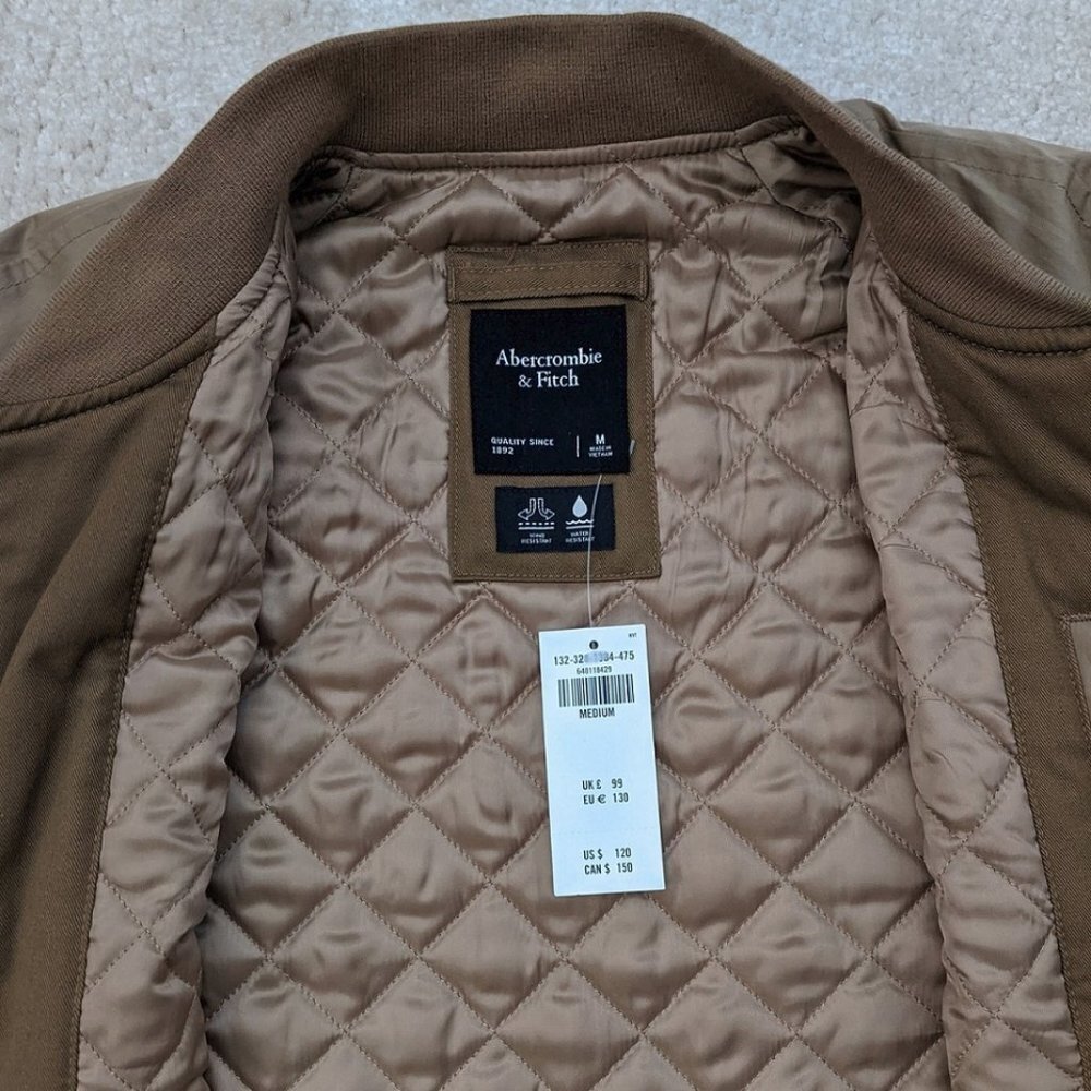 NWT Abercrombie & Fitch tan bomber jacket medium new - Picture 5 of 5